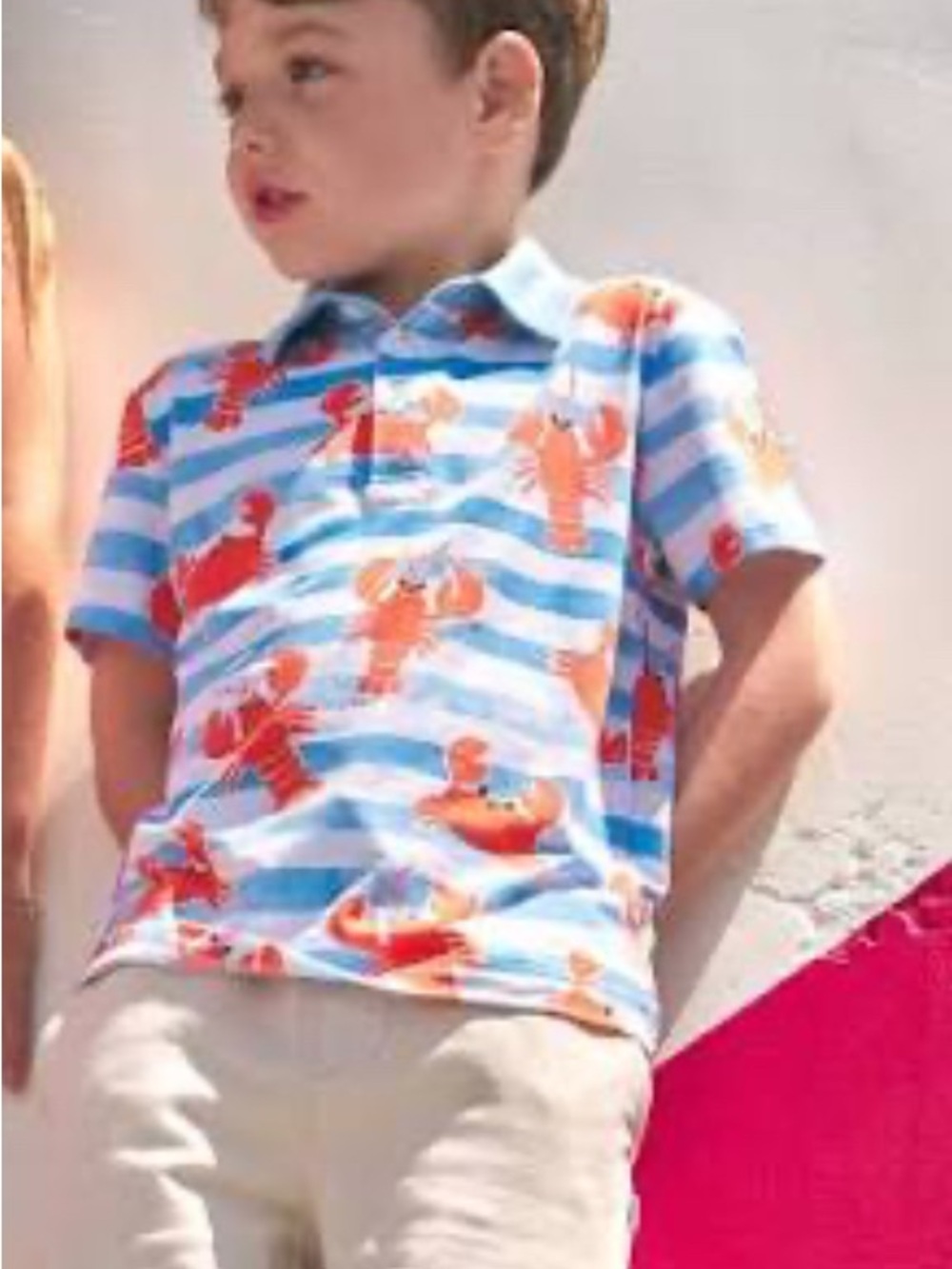 Little Sleepies Blue & White Striped Polo with crawfish crab crustacean Lobster